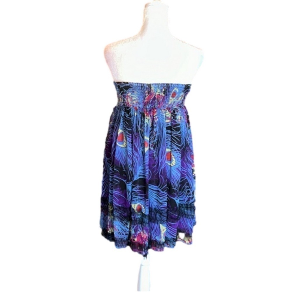 STEVE MADDEN Vibrant Peacock Print Strapless Dress Size M - Picture 3 of 7